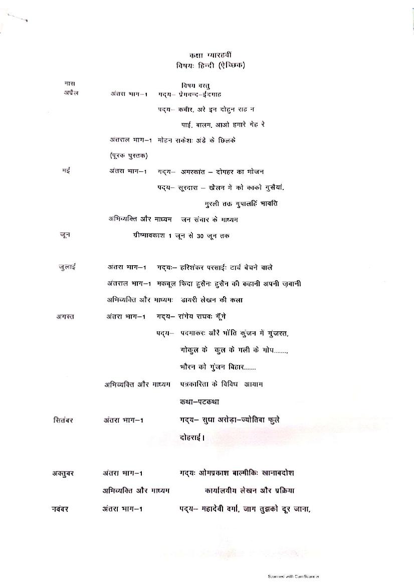 HBSE Class 11 Syllabus 2022 Hindi Elective - Page 1