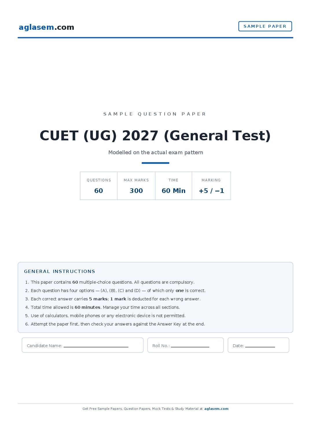 CUET (UG) 2027 Sample Paper (General Test) - Page 1 of 18