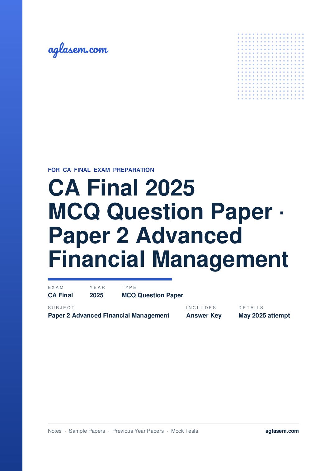 CA Final May 2025 MCQ Question Paper with Answer Key Paper 2 Advanced Financial Management - Page 1 of 15