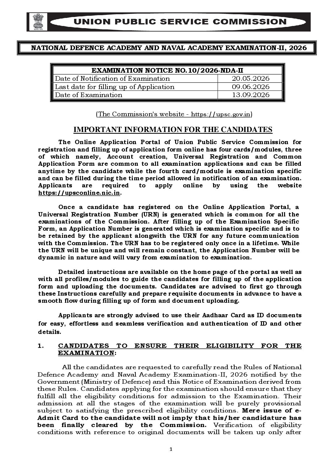 UPSC NDA NA II 2026 Notification - Page 1 of 40