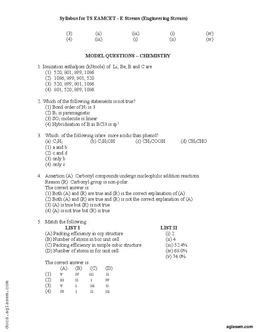 TS EAMCET Model Paper Chemistry - Page 1