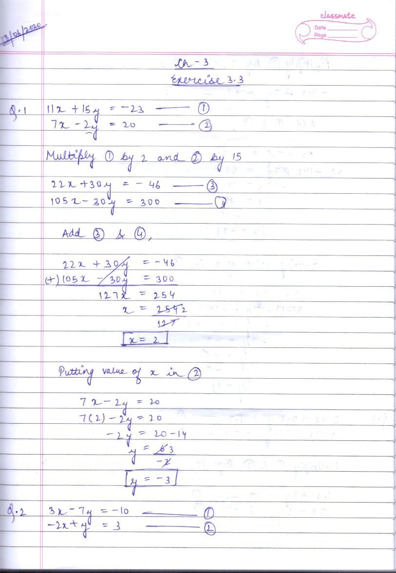 RD Sharma Solutions Class 10 Chapter 3 Pair Of Linear Equations In Two Variables Exercise 3.3 - Page 1
