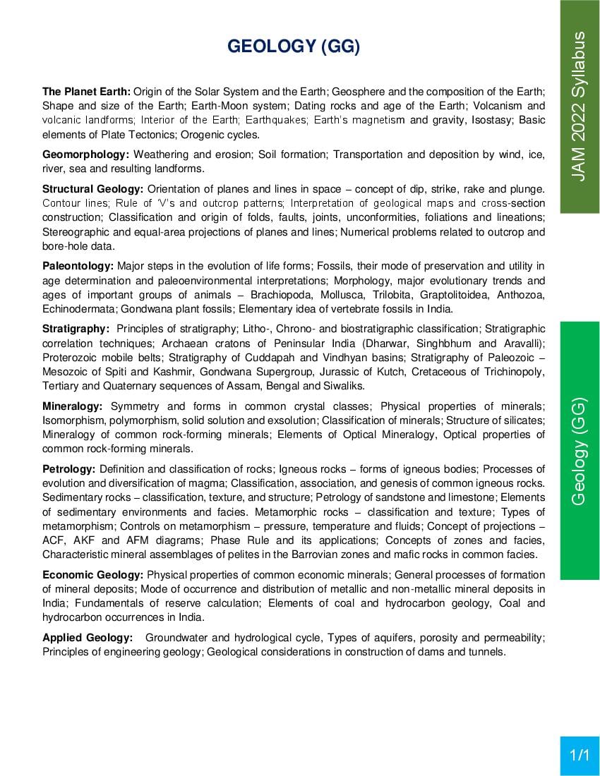 JAM 2022 Syllabus Geology (GG) - Page 1