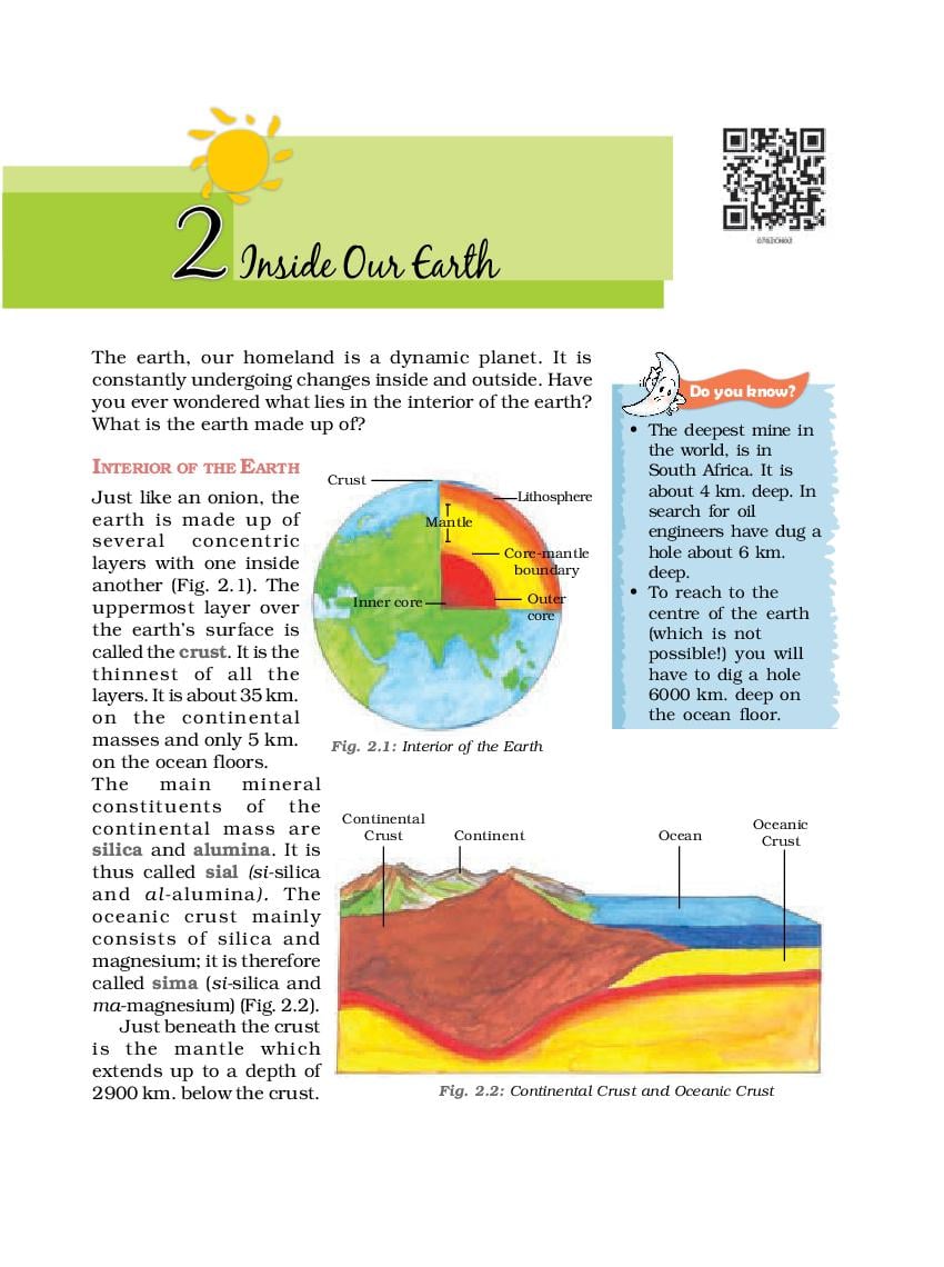 NCERT Book Class 7 Social Science (Geography)  Chapter 2 Inside Our Earth - Page 1