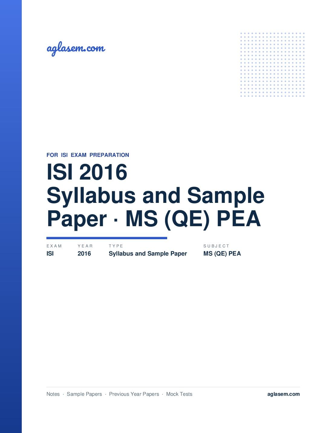 ISI Admission Test 2016 Syllabus and Sample Paper MS (QE) PEA - Page 1 of 12