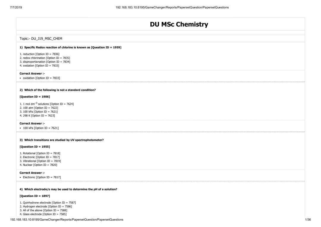 DUET Question Paper 2019 for M.Sc Chemistry - Page 1