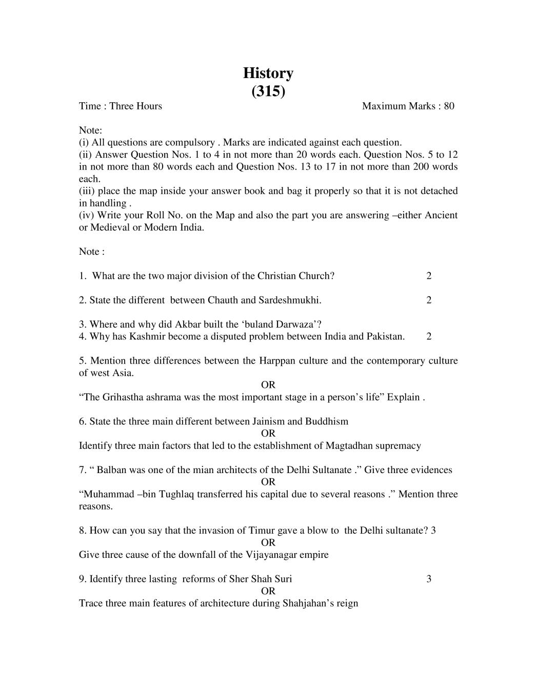 NIOS Class 12 Sample Paper 2020 - History - Page 1