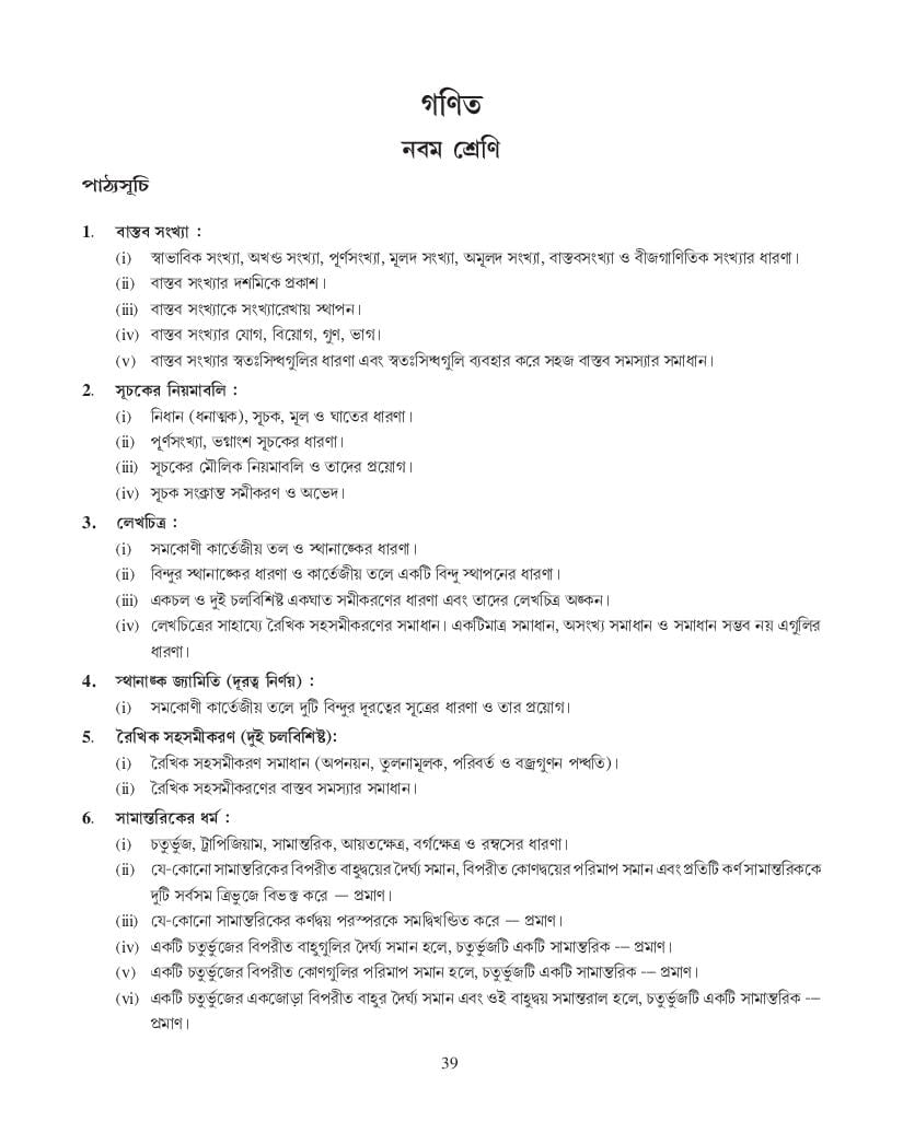 WBBSE Class 10 Syllabus for Maths - Page 1