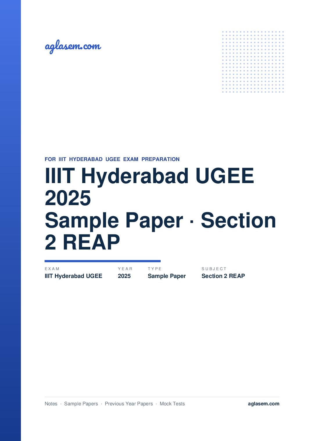 IIIT Hyderabad UGEE 2025 Sample Paper Section 2 REAP - Page 1 of 6