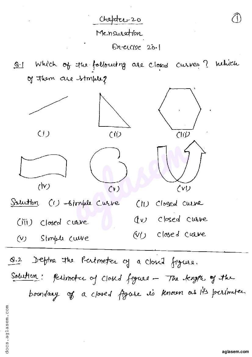 RD Sharma Solutions Class 6 Maths Chapter 20 Mensuration Exercise 20.1 - Page 1