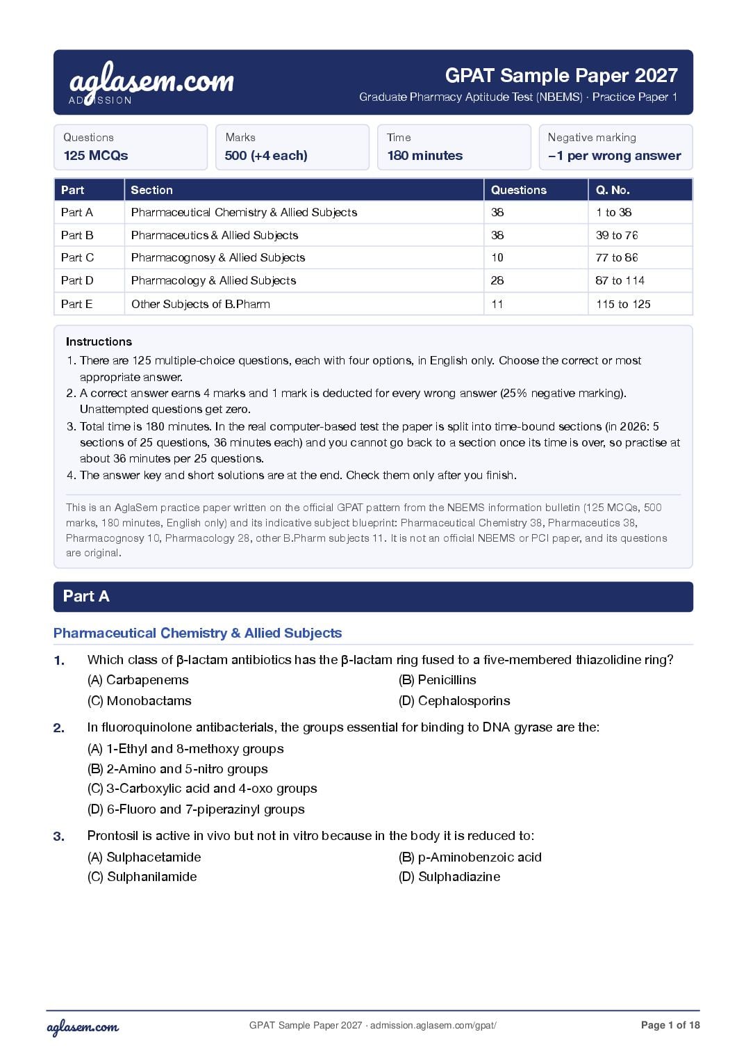 GPAT 2027 Sample Paper - Page 1 of 18