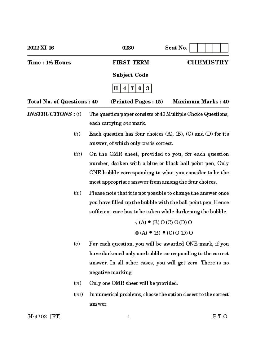 Goa Board Class 12 Question Paper 2022 Chemistry - Page 1