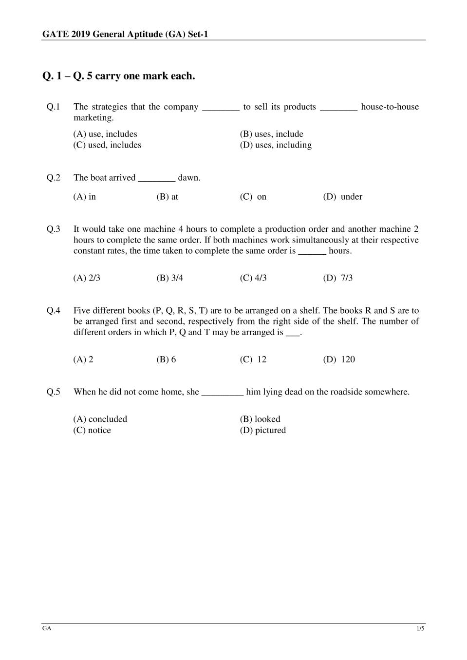 GATE 2019 Electronics and Communication Engineering (EC) Question Paper with Answer - Page 1