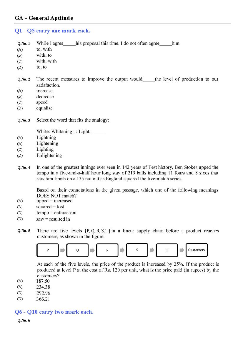 GATE 2020 Mechanical Engineering (ME 2) Question Paper with Answer Key - Page 1