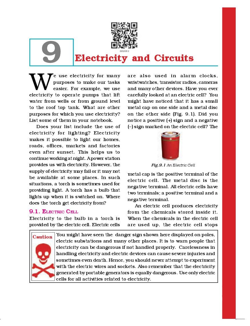 NCERT Book Class 6 Science Chapter 9 Electricity and Circuits - Page 1