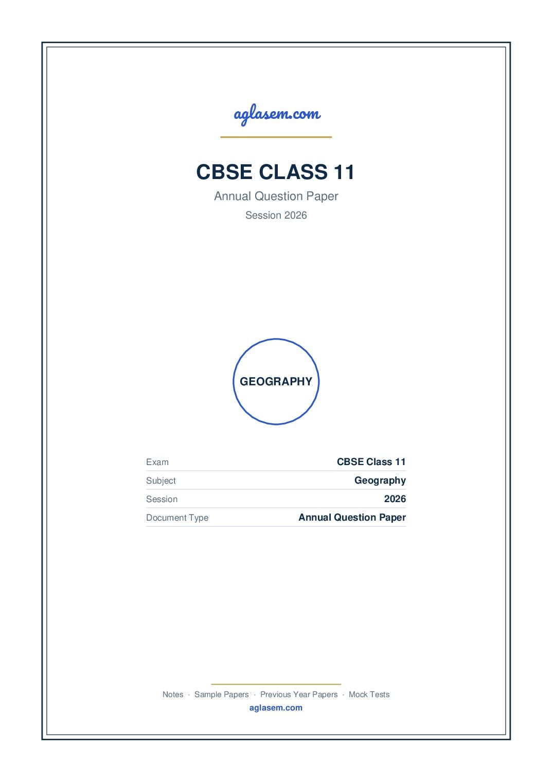 Class 11 Question Paper 2026 Geography - Page 1 of 7