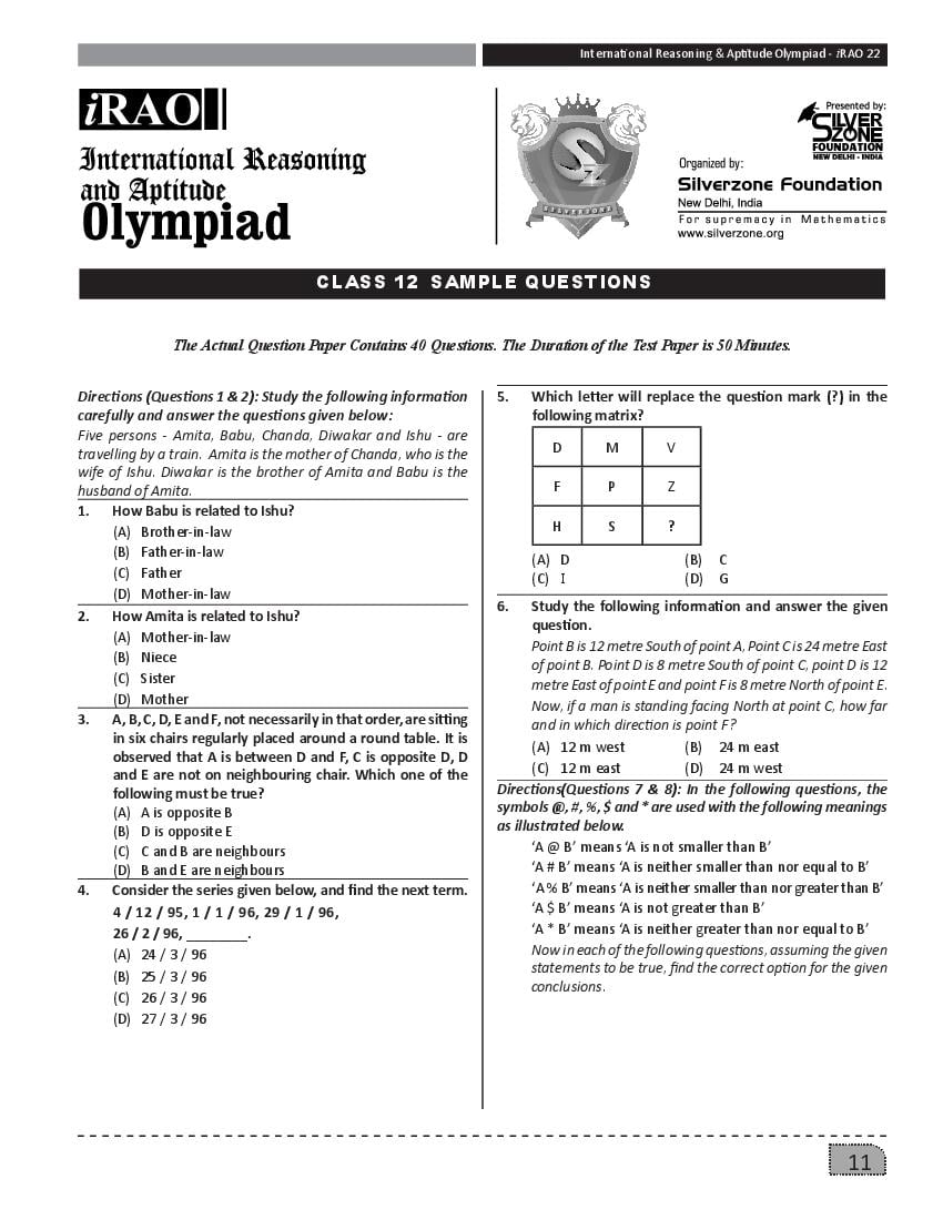 SilverZone iRAO Sample Paper 2022 Class 12  - Page 1