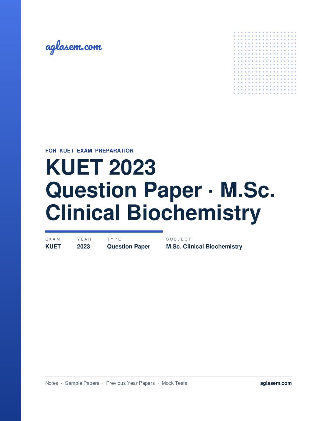 KUET 2023 Question Paper M.Sc. Clinical Biochemistry - Page 1 of 9