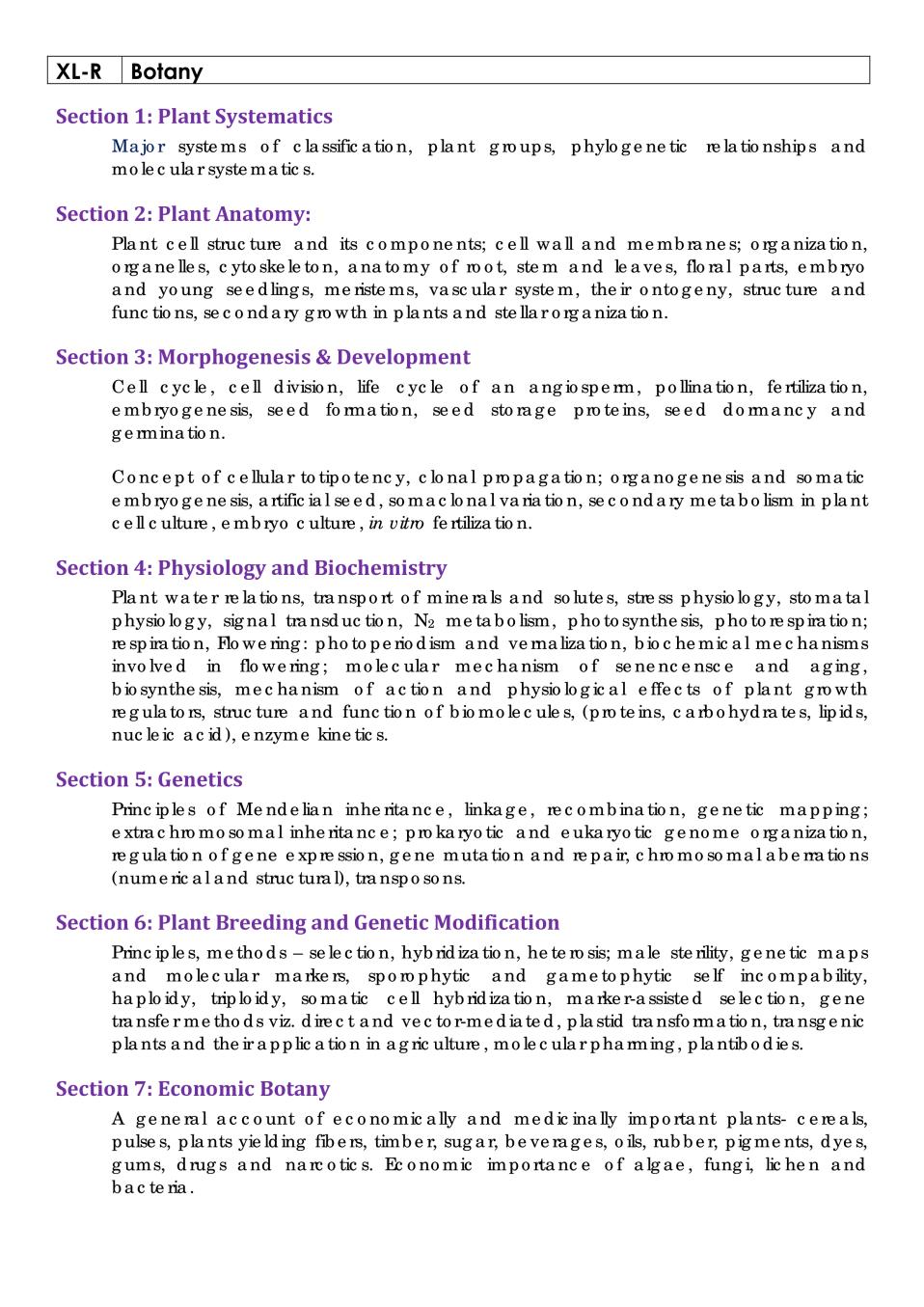 GATE 2020 Syllabus for Botany (XL_R)