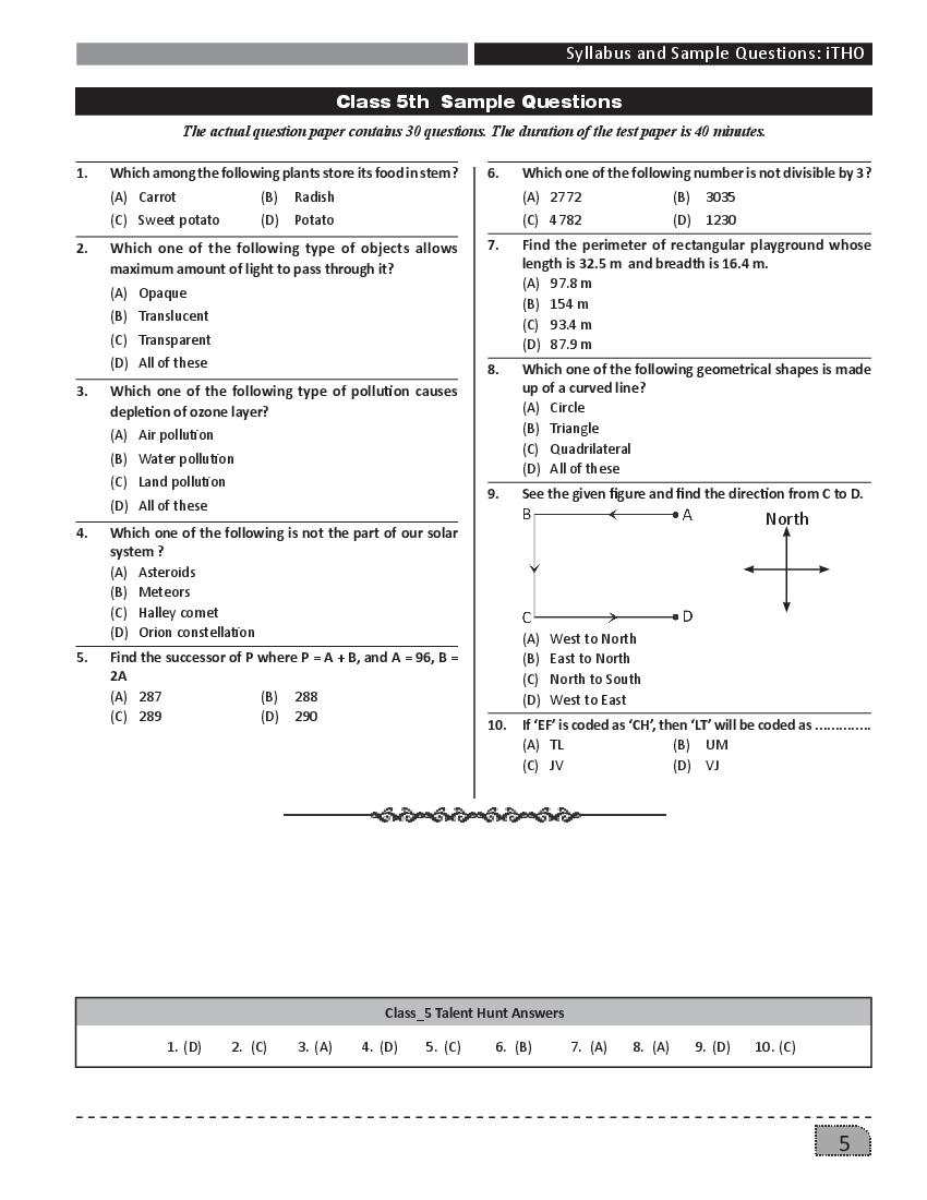 SilverZone iTHO Sample Paper Class 5 - Page 1 of 1