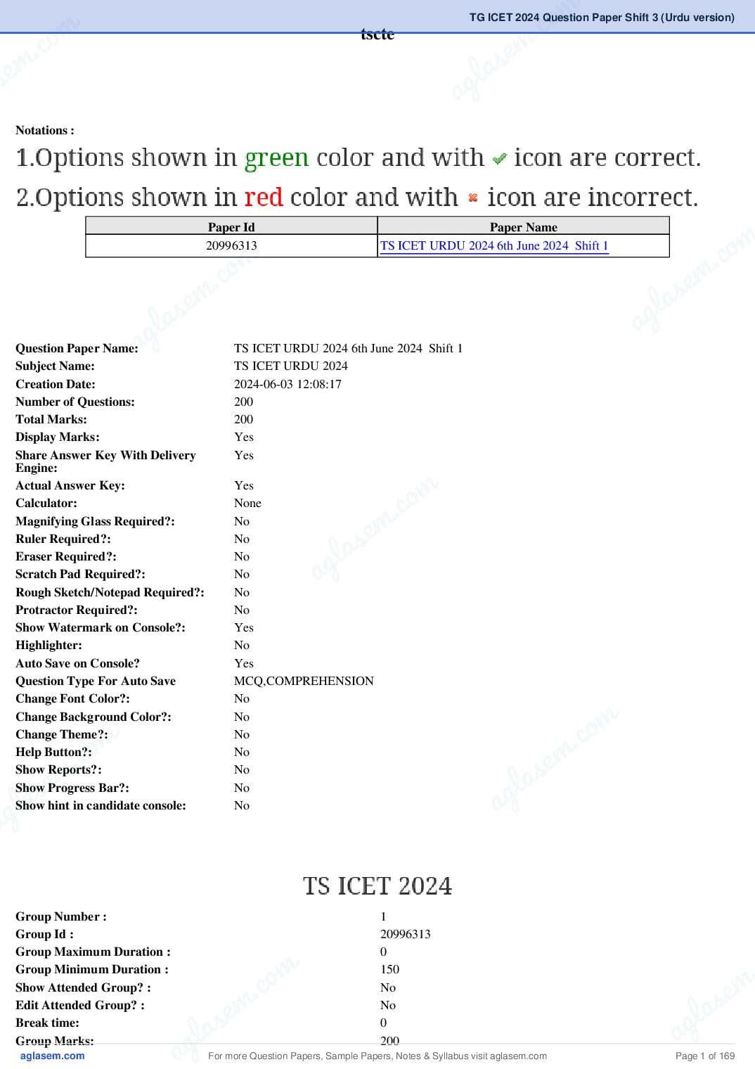 TG ICET 2024 Question Paper Shift 3 (Urdu version) - Page 1 of 169