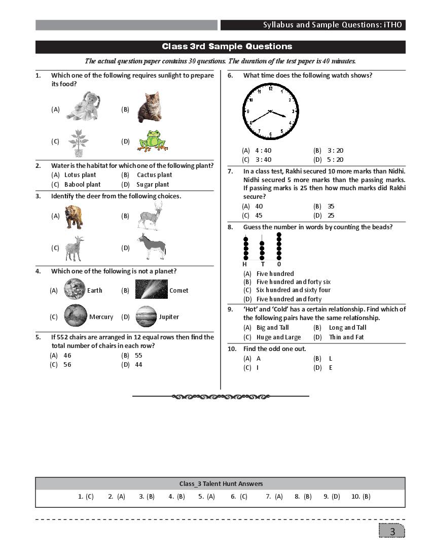 SilverZone iTHO Sample Paper Class 3 - Page 1 of 1