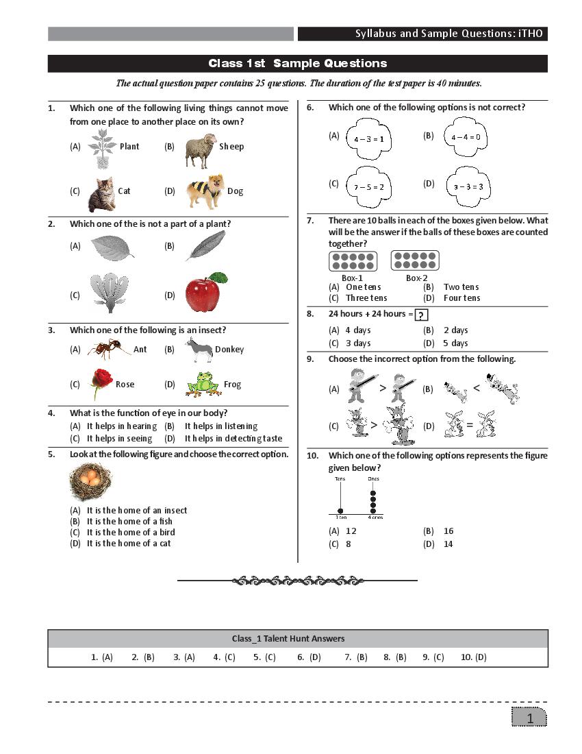 SilverZone iTHO Sample Paper Class 1 - Page 1 of 1