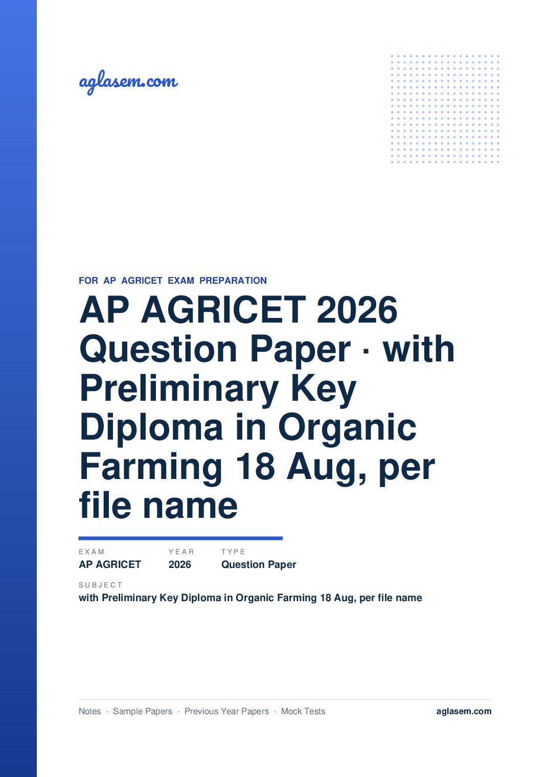 AP AGRICET 2026 Question Paper with Preliminary Key Diploma in Organic Farming 18 Aug, per file name - Page 1 of 55