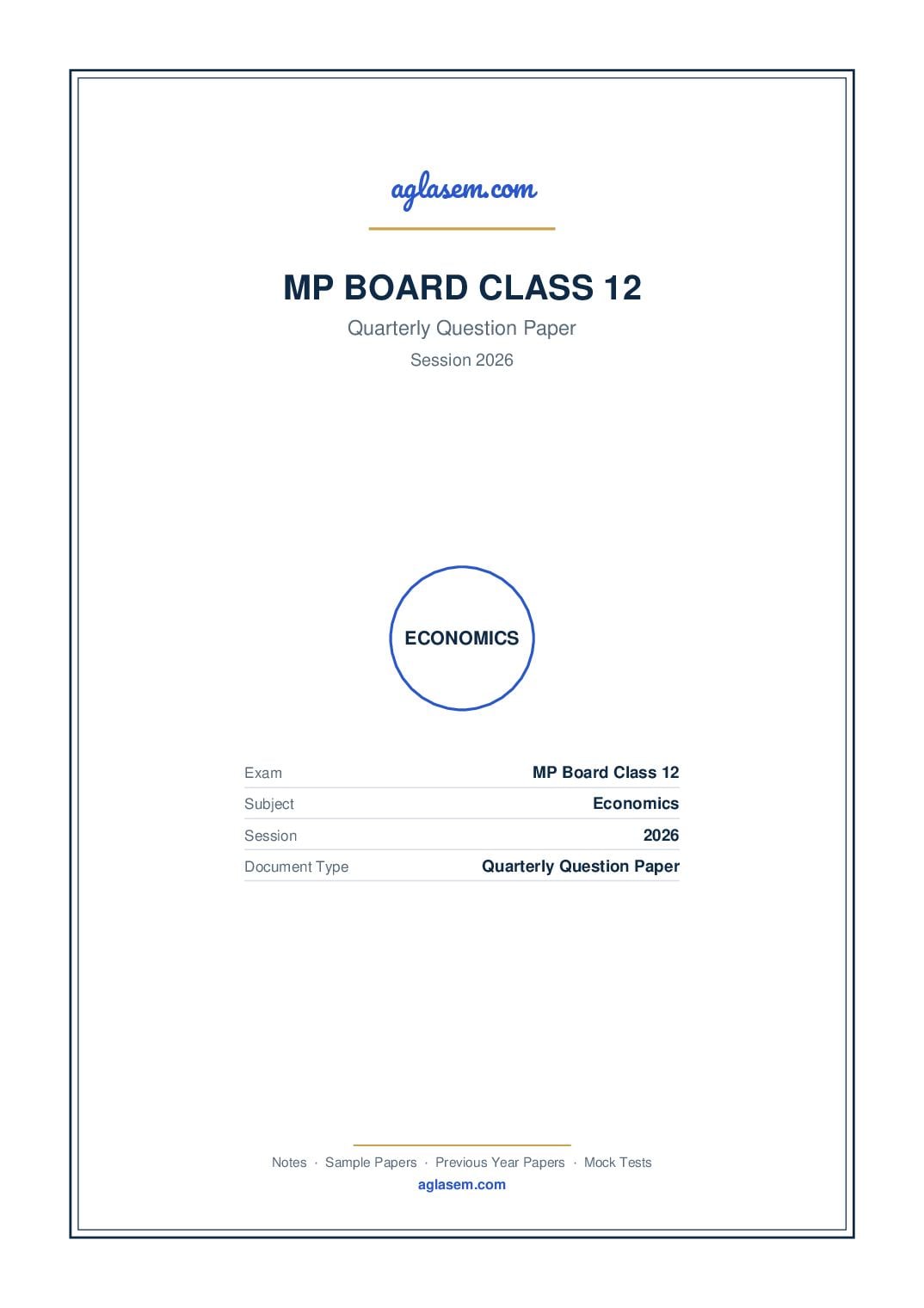 MP Board Class 12 Quarterly Question Paper 2026 Economics - Page 1 of 4