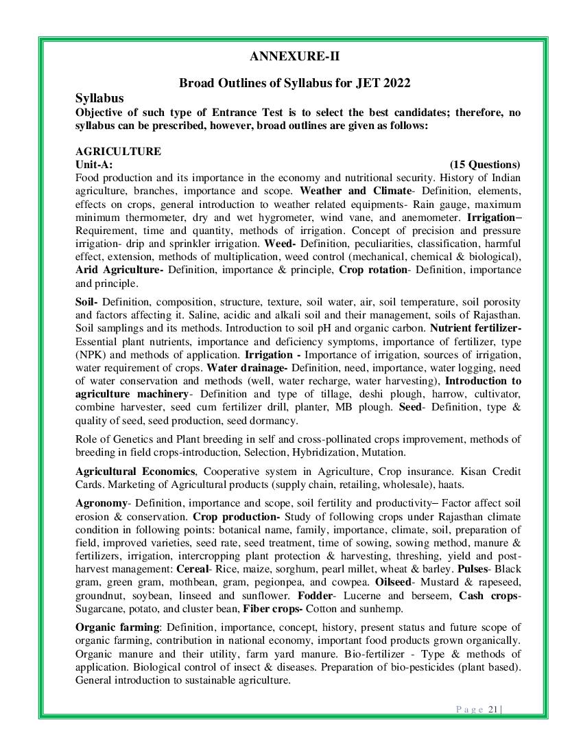 Rajasthan JET 2022 Syllabus - Page 1