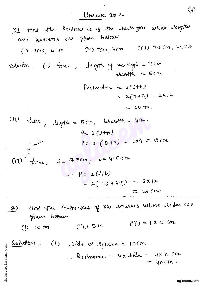 RD Sharma Solutions Class 6 Maths Chapter 20 Mensuration Exercise 20.2 - Page 1