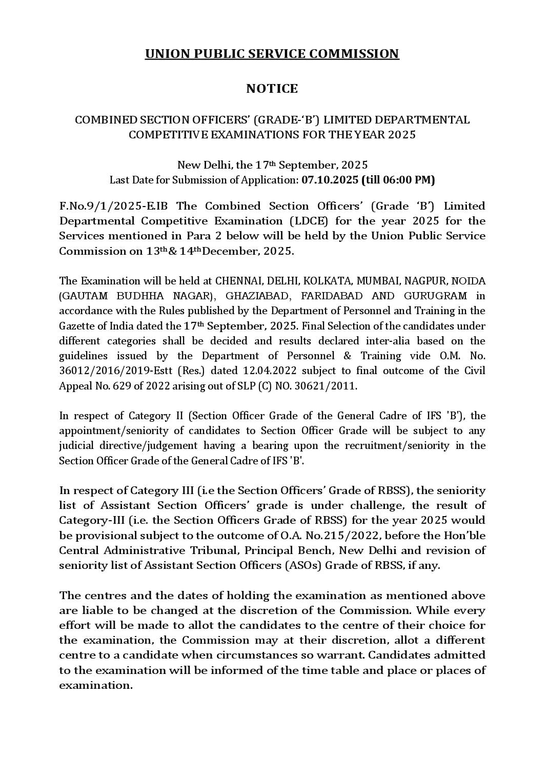 UPSC SO Steno Grade B LDCE 2025 Notification - Page 1 of 20