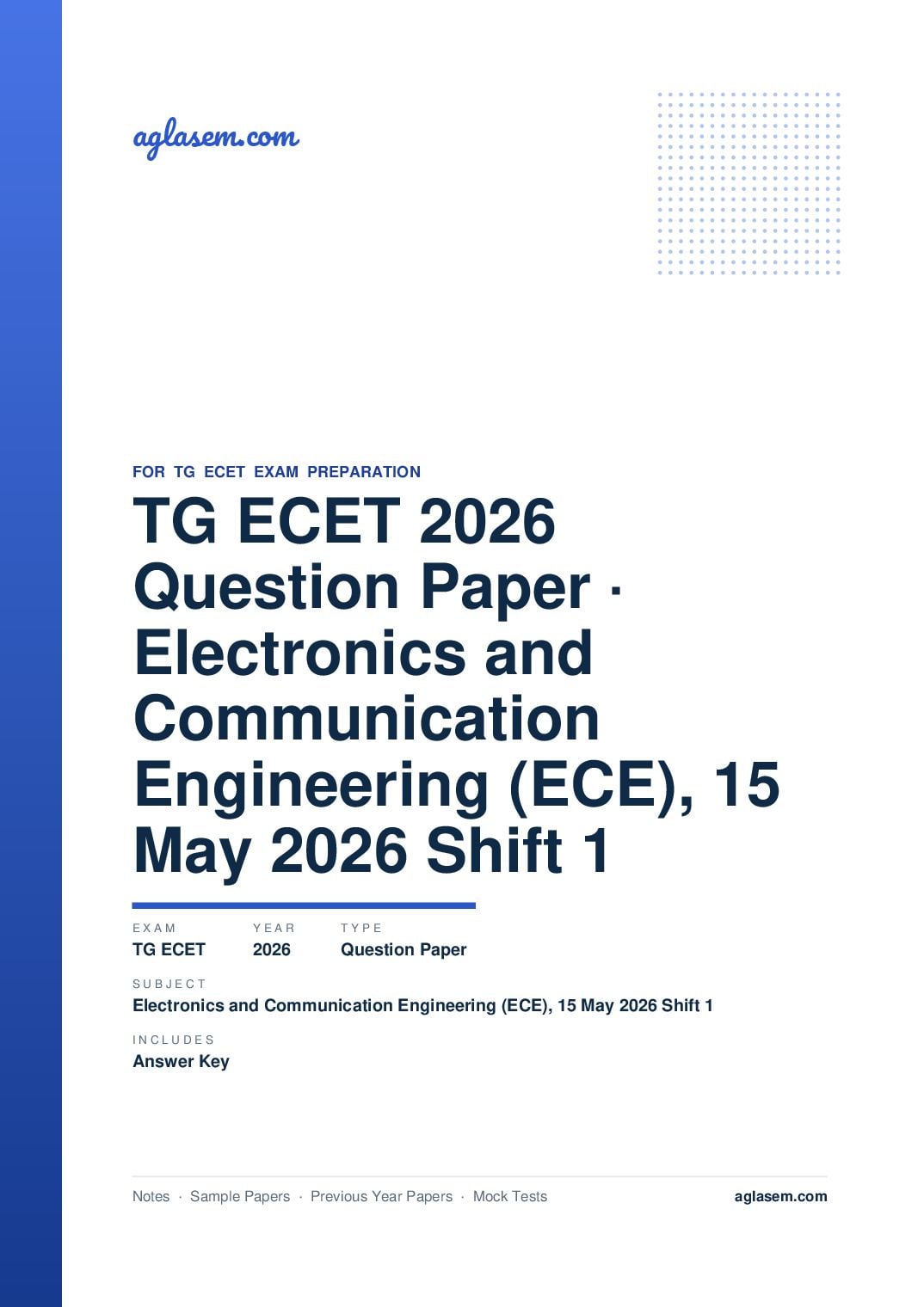 TG ECET 2026 Question Paper with Answer Key Electronics and Communication Engineering (ECE), 15 May 2026 Shift 1 - Page 1 of 76