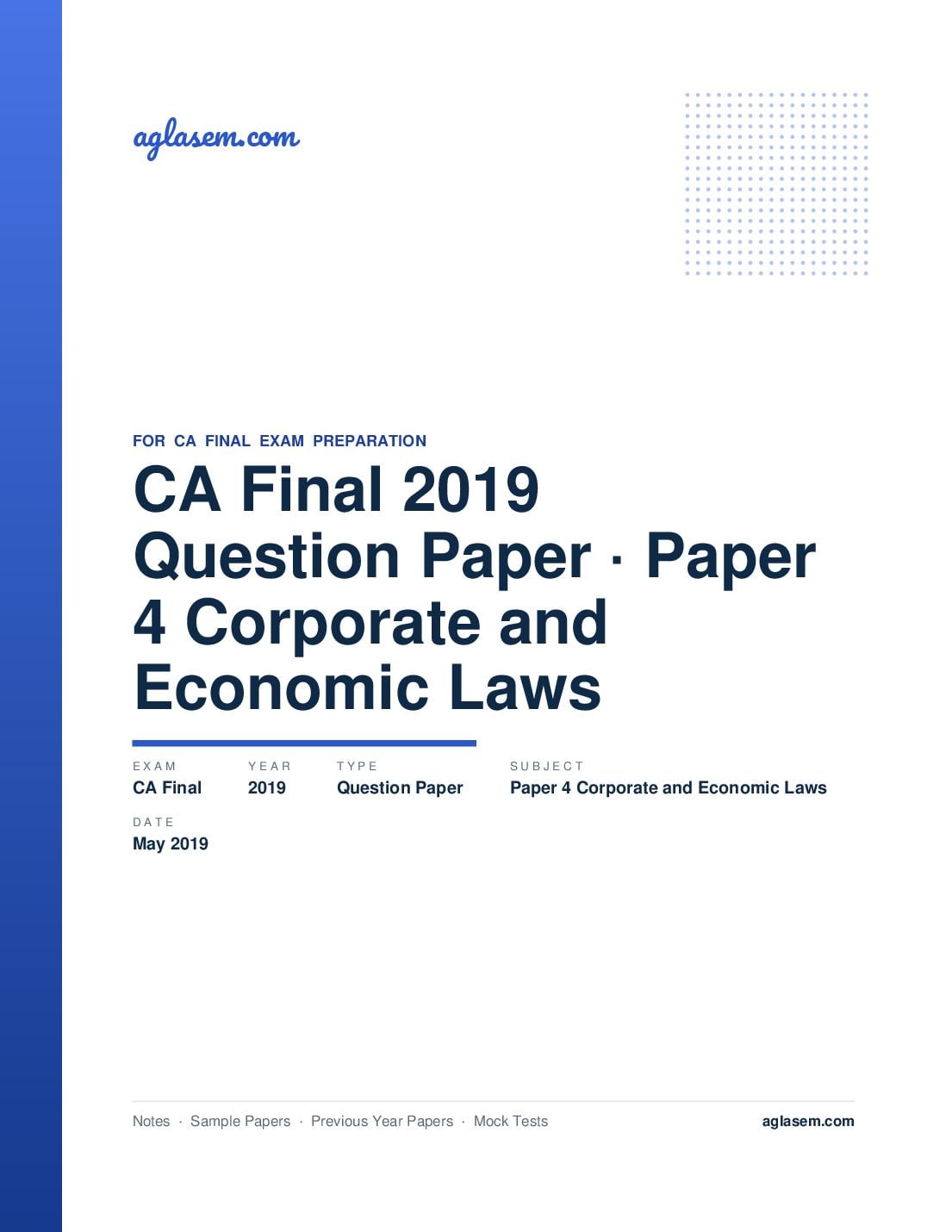 CA Final May 2019 Question Paper Paper 4 Corporate and Economic Laws - Page 1 of 12