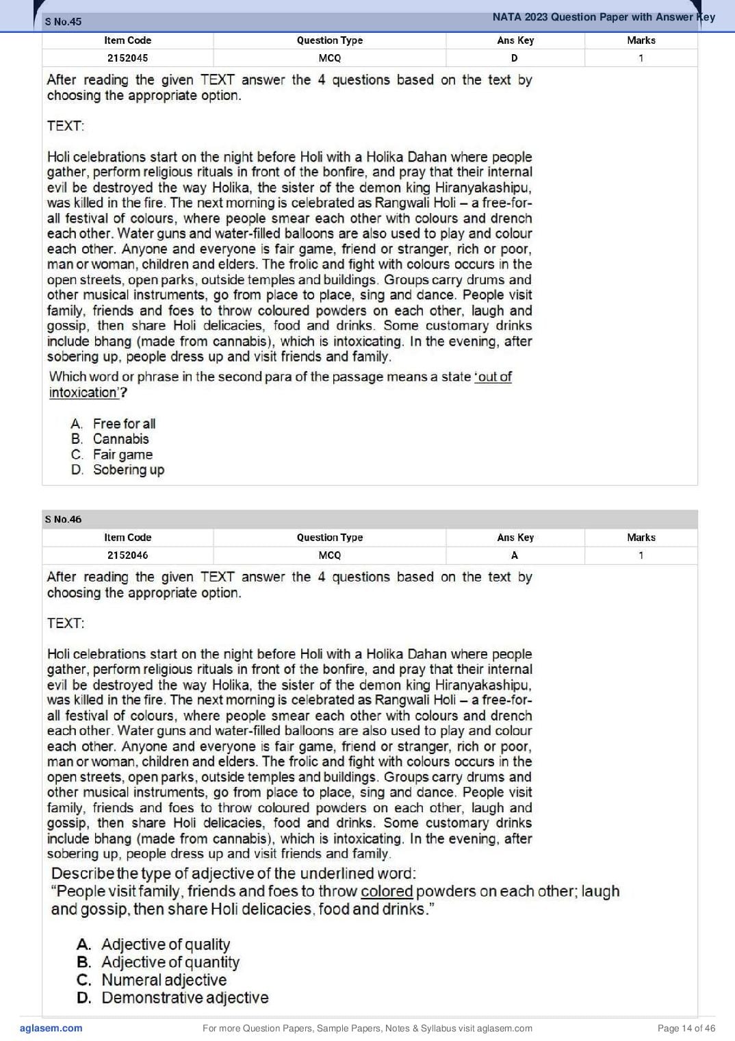 NATA 2023 Question Paper PDF (1st & 2nd Test, Shift-wise)