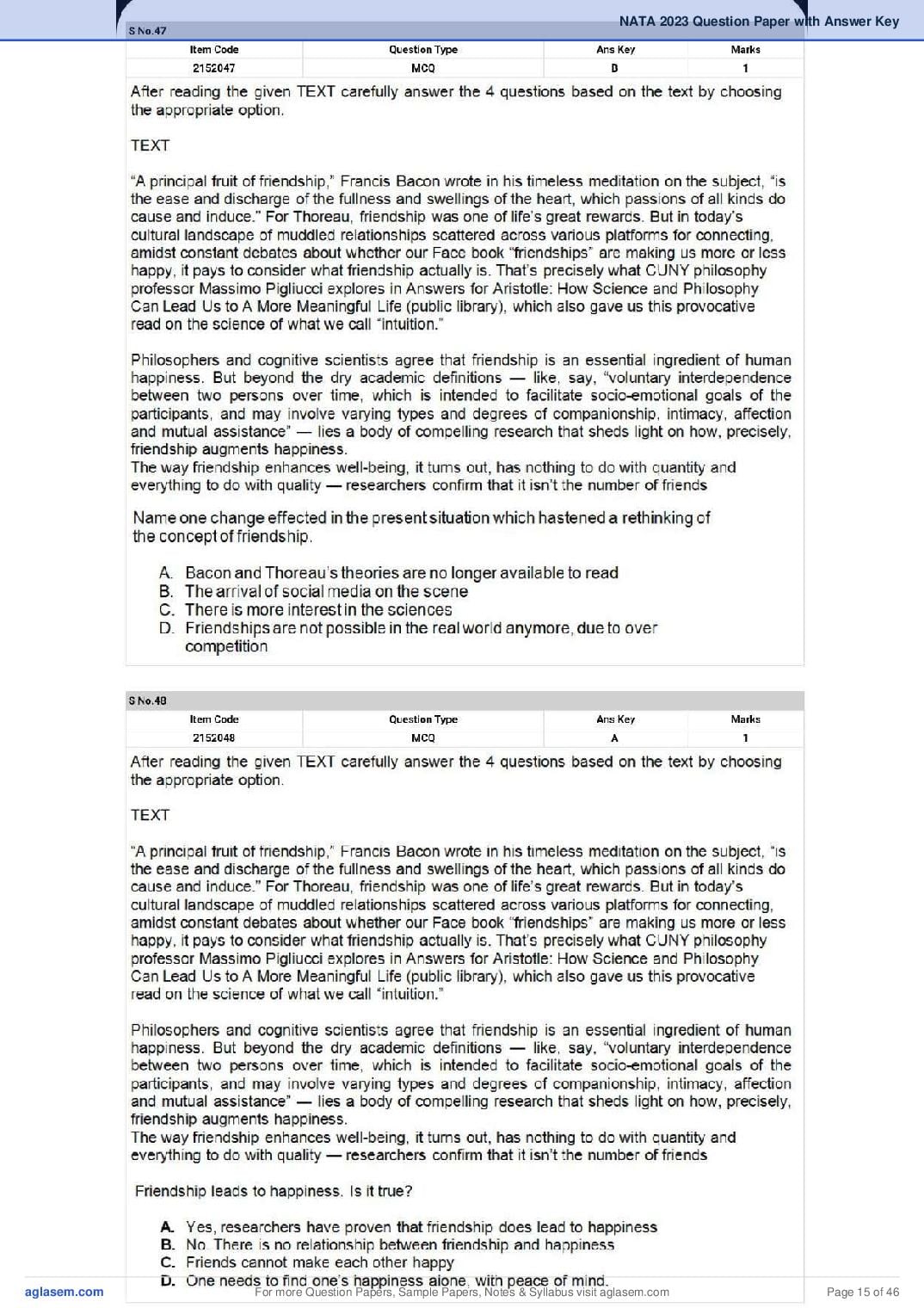 NATA 2023 Question Paper PDF (1st & 2nd Test, Shift-wise)