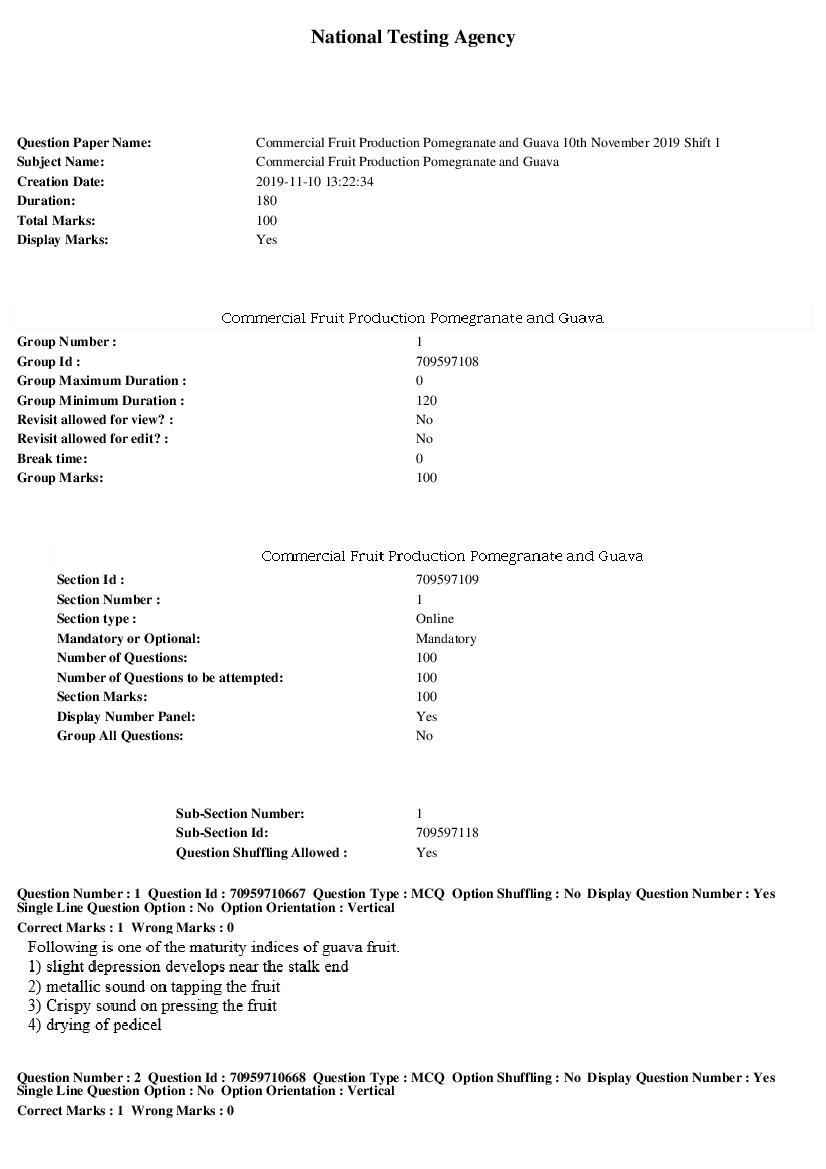 SWAYAM 2019 Question Paper Commercial Fruit Production Pomegranate and Guava - Page 1 of 18
