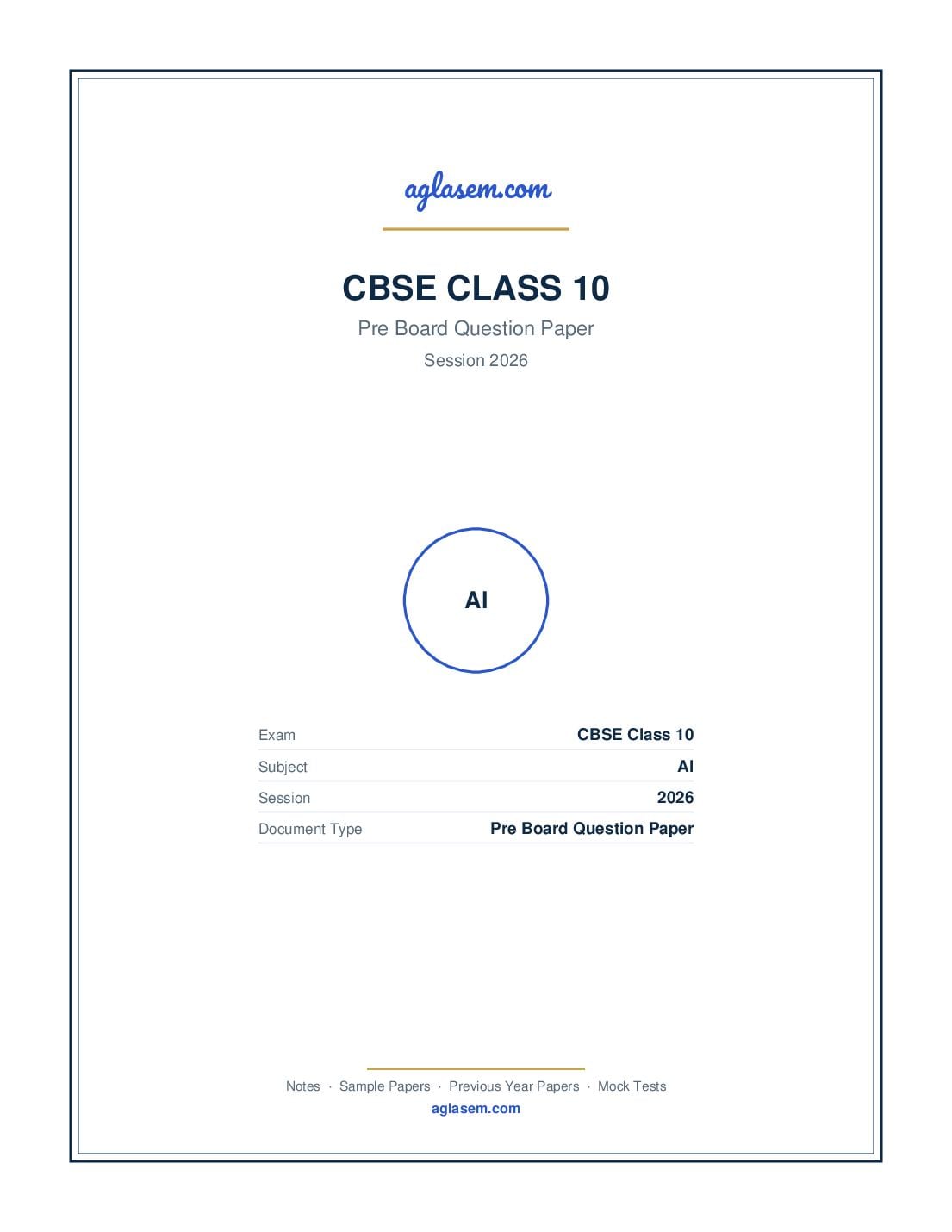 Class 10 Pre Board Question Paper 2026 AI - Page 1 of 7
