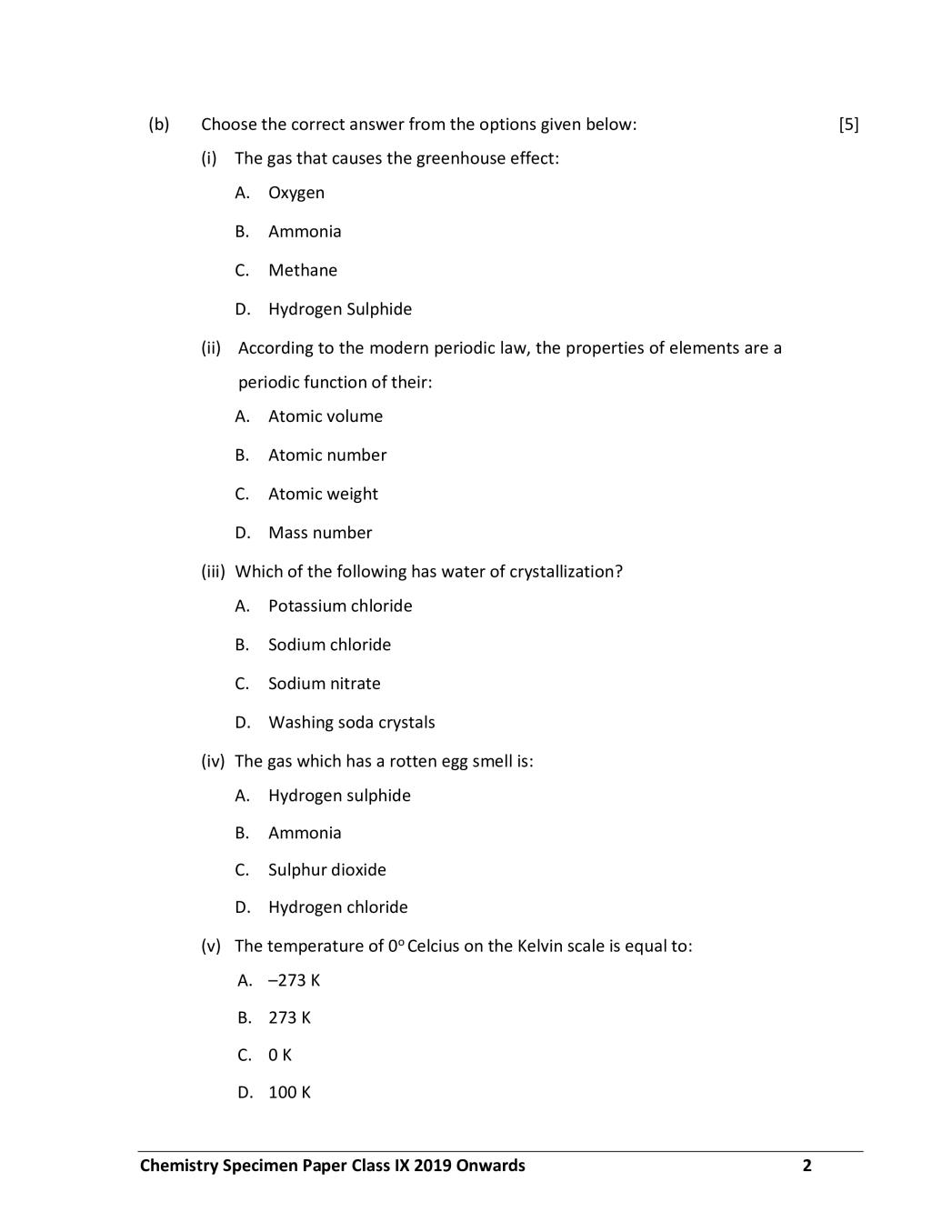 ICSE Chemistry Specimen Paper 2024 (PDF) CISCE Class 9 Chemistry