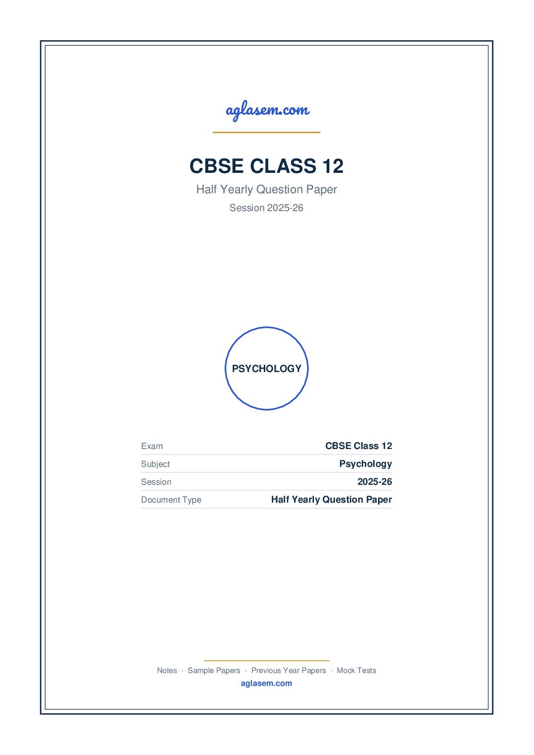 Class 12 Half Yearly Question Paper 2025-26 Psychology - Page 1 of 5