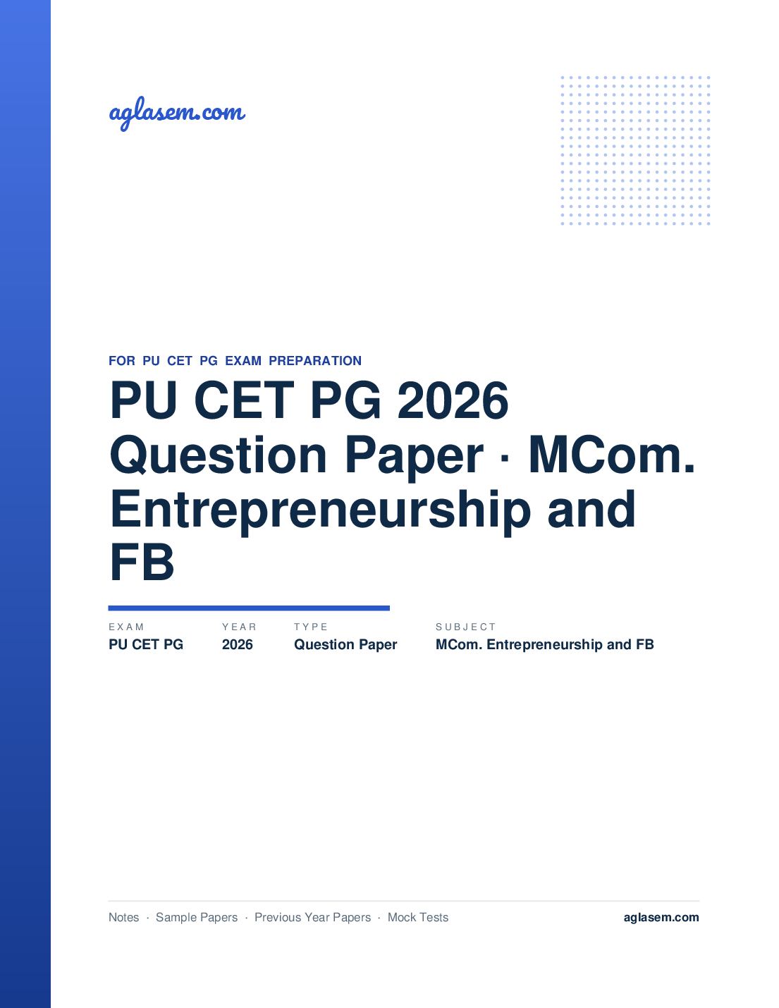 PU CET PG 2026 Question Paper MCom. Entrepreneurship and FB - Page 1 of 9