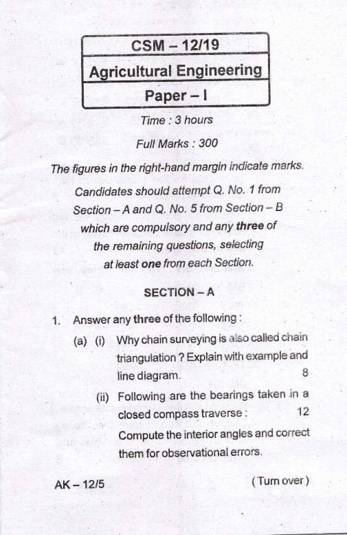 OPSC OAS Mains Exam 2019 Agricultural Engineering Paper 1 - Page 1