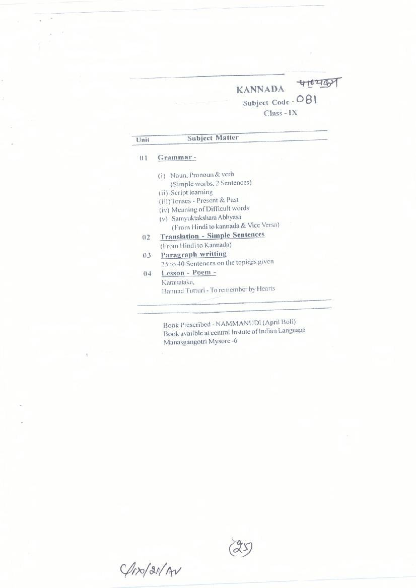 CG Board 9th Syllabus 2023 Kannada - Page 1