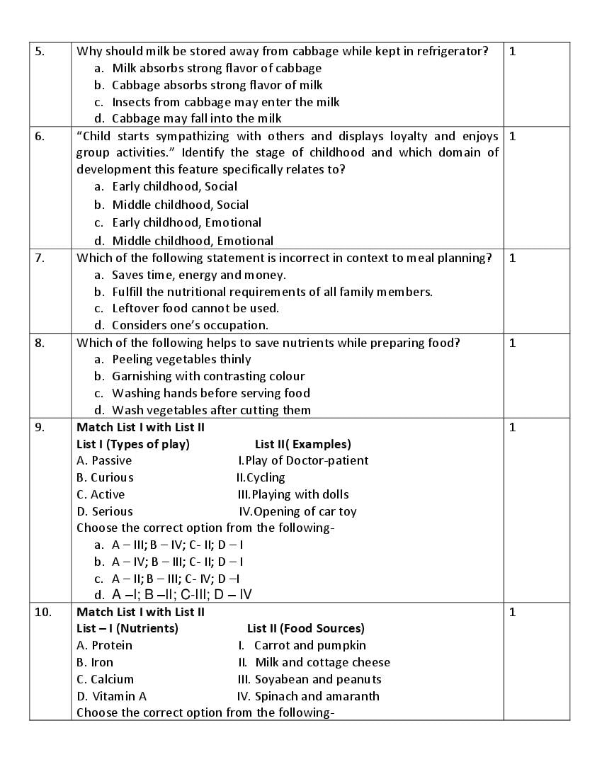 CBSE Class 10 Home Science Sample Paper 2023 (PDF) - Class 10 Home ...