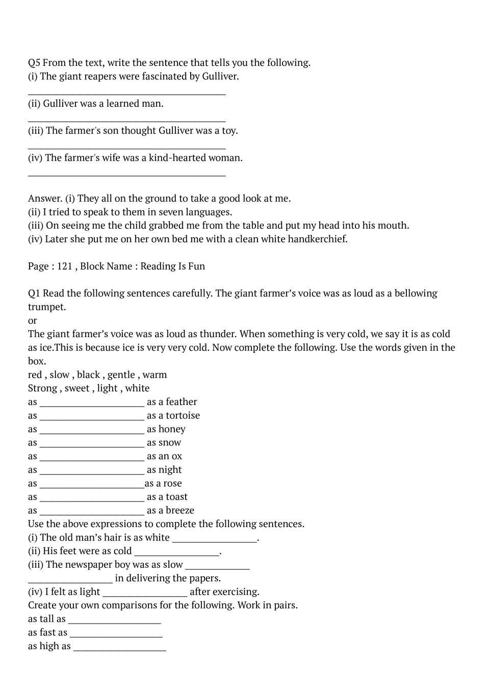 Cbse Class 5 English Topsy Turvy Land Worksheet