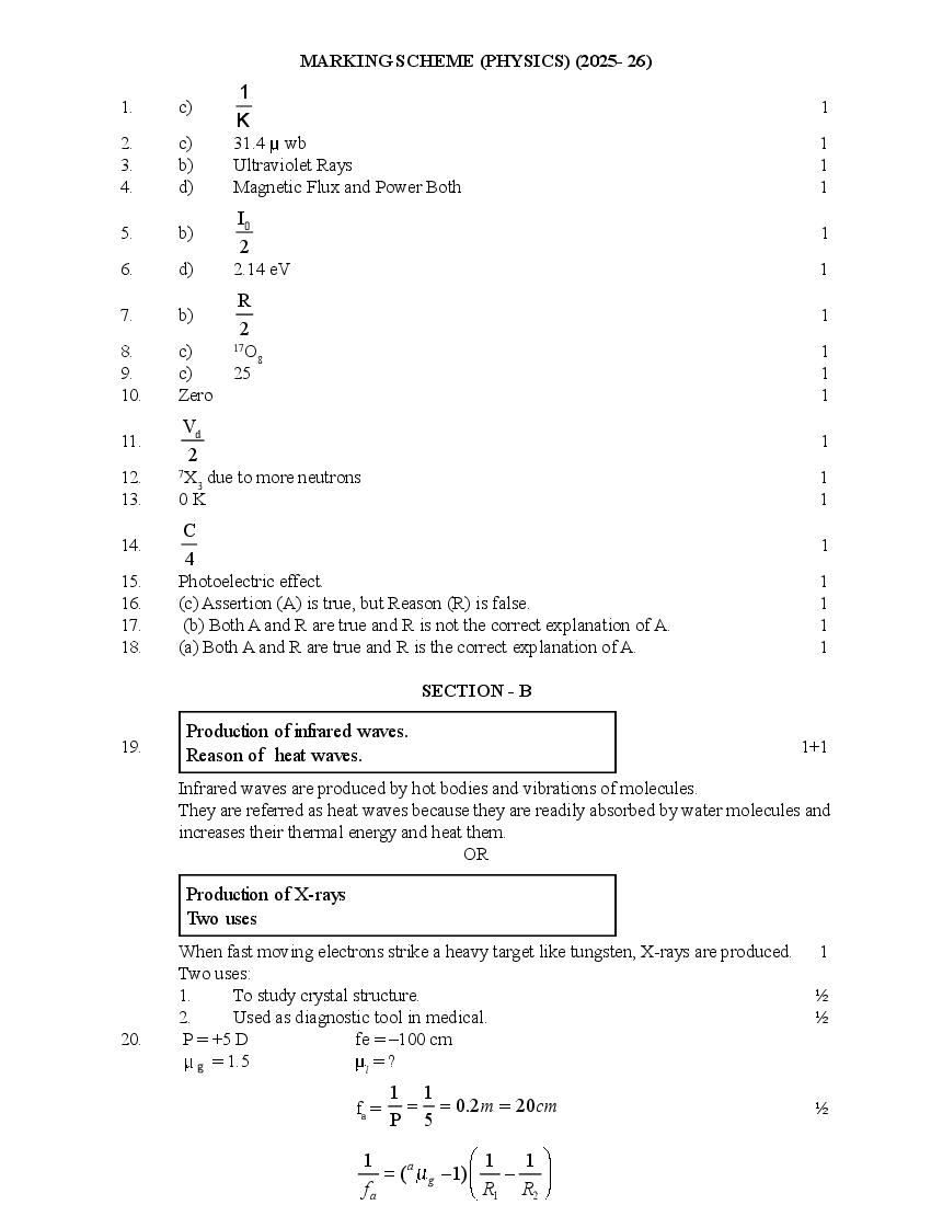 HBSE Class 12 Sample Paper 2026 Answers Physics - Page 1