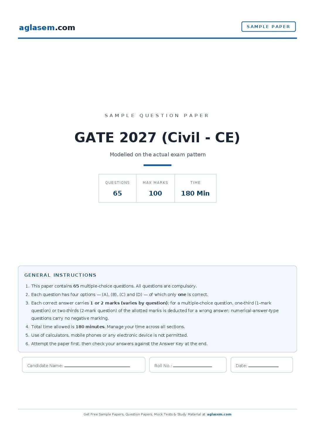 GATE 2027 Sample Paper (Civil - CE) - Page 1 of 11