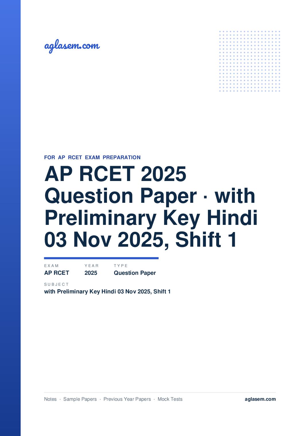 AP RCET 2025 Question Paper with Preliminary Key Hindi 03 Nov 2025, Shift 1 - Page 1 of 63