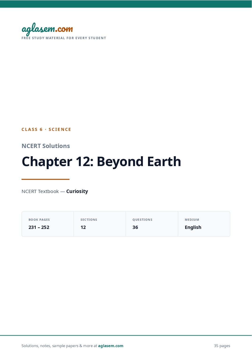 NCERT Solutions Class 6 Science Chapter 12 Beyond Earth - Page 1 of 36
