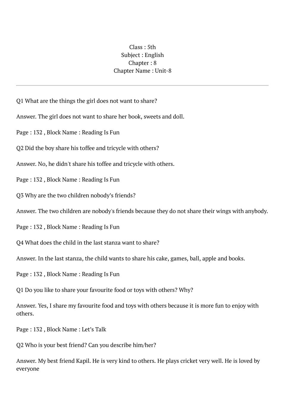 NCERT Solutions for Class 5 English Chapter 8 Nobody's Friend and The  Little Bully Download PDF.